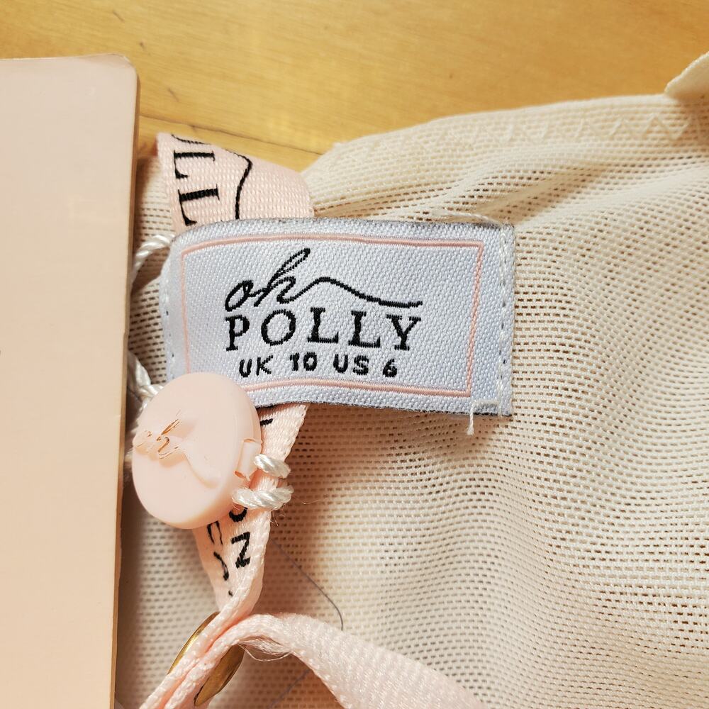 Oh Polly Overload Mesh Bodycon Corset Mini Dress Ivory Cream Ruched Lined Size 6 - Picture 10 of 14